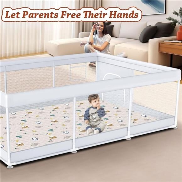 Baby Playpen with Mat 74" x 50" Large Play Yard Playpen for Babies and Toddlers - Picture 3 of 8